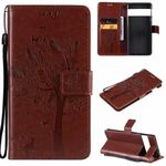 For Google Pixel 6 Pro Tree & Cat Embossed Pattern Horizontal Flip Leather Case with Holder & Card Slots & Wallet & Lanyard(Coffee)