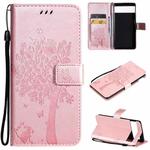 For Google Pixel 6 Tree & Cat Embossed Pattern Horizontal Flip Leather Case with Holder & Card Slots & Wallet & Lanyard(Rose Gold)