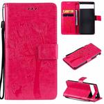 For Google Pixel 6 Tree & Cat Embossed Pattern Horizontal Flip Leather Case with Holder & Card Slots & Wallet & Lanyard(Rose Red)