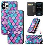 For iPhone 13 mini Colorful Magnetic Horizontal Flip PU Leather Case with Holder & Card Slot & Wallet (Purple Scales)