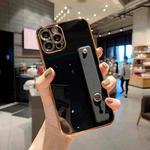 For iPhone 11 Pro 6D Pure Color Plating Protective Case with Wristband & Holder (Black)