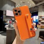 For iPhone 11 Pro 6D Pure Color Plating Protective Case with Wristband & Holder (Orange)