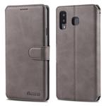 For Galaxy A8 Star / A9 Star AZNS Calf Texture Magnetic Horizontal Flip PU Leather Case with Holder & Card Slots & Photo Frame(Gray)