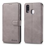 For Galaxy A30 / A20 AZNS Calf Texture Magnetic Horizontal Flip PU Leather Case with Holder & Card Slots & Photo Frame(Gray)