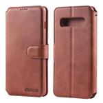 For Galaxy S10 Plus AZNS Calf Texture Magnetic Horizontal Flip PU Leather Case with Holder & Card Slots & Photo Frame(Brown)