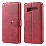 For Galaxy S10 Plus AZNS Calf Texture Magnetic Horizontal Flip PU Leather Case with Holder & Card Slots & Photo Frame(Red)