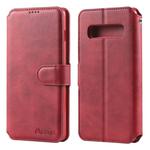 For Galaxy S10 AZNS Calf Texture Magnetic Horizontal Flip PU Leather Case with Holder & Card Slots & Photo Frame(Red)