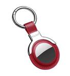 SULADA Leather Protective Cover Case with Switchable Keychain Ring For AirTag(Red)