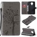 For Nokia 6.3 Tree & Cat Pattern Pressed Printing Horizontal Flip PU Leather Case with Holder & Card Slots & Wallet & Lanyard(Gray)