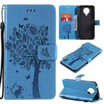 For Nokia 6.3 Tree & Cat Pattern Pressed Printing Horizontal Flip PU Leather Case with Holder & Card Slots & Wallet & Lanyard(Blue)