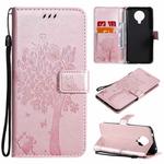 For Nokia 6.3 Tree & Cat Pattern Pressed Printing Horizontal Flip PU Leather Case with Holder & Card Slots & Wallet & Lanyard(Rose gold)