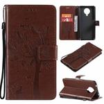 For Nokia 6.3 Tree & Cat Pattern Pressed Printing Horizontal Flip PU Leather Case with Holder & Card Slots & Wallet & Lanyard(Coffee)