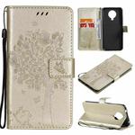 For Nokia G20 Tree & Cat Pattern Pressed Printing Horizontal Flip PU Leather Case with Holder & Card Slots & Wallet & Lanyard(Gold)