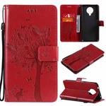 For Nokia G10 Tree & Cat Pattern Pressed Printing Horizontal Flip PU Leather Case with Holder & Card Slots & Wallet & Lanyard(Red)