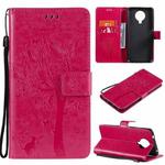 For Nokia G10 Tree & Cat Pattern Pressed Printing Horizontal Flip PU Leather Case with Holder & Card Slots & Wallet & Lanyard(Rose)