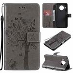 For Nokia X20 Tree & Cat Pattern Pressed Printing Horizontal Flip PU Leather Case with Holder & Card Slots & Wallet & Lanyard(Gray)