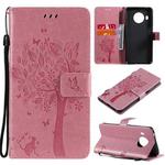 For Nokia X20 Tree & Cat Pattern Pressed Printing Horizontal Flip PU Leather Case with Holder & Card Slots & Wallet & Lanyard(Pink)