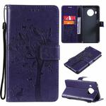 For Nokia X20 Tree & Cat Pattern Pressed Printing Horizontal Flip PU Leather Case with Holder & Card Slots & Wallet & Lanyard(Purple)