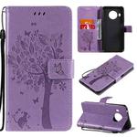 For Nokia X20 Tree & Cat Pattern Pressed Printing Horizontal Flip PU Leather Case with Holder & Card Slots & Wallet & Lanyard(Lavender)
