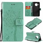 For Nokia X20 Tree & Cat Pattern Pressed Printing Horizontal Flip PU Leather Case with Holder & Card Slots & Wallet & Lanyard(Green)