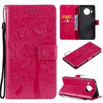 For Nokia X10 Tree & Cat Pattern Pressed Printing Horizontal Flip PU Leather Case with Holder & Card Slots & Wallet & Lanyard(Rose)