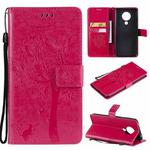 For Nokia 5.3 Tree & Cat Pattern Pressed Printing Horizontal Flip PU Leather Case with Holder & Card Slots & Wallet & Lanyard(Rose)