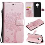For Nokia 5.3 Tree & Cat Pattern Pressed Printing Horizontal Flip PU Leather Case with Holder & Card Slots & Wallet & Lanyard(Rose gold)