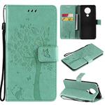 For Nokia 5.3 Tree & Cat Pattern Pressed Printing Horizontal Flip PU Leather Case with Holder & Card Slots & Wallet & Lanyard(Green)