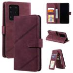 For Samsung Galaxy S20 Ultra Skin Feel Business Horizontal Flip PU Leather Case with Holder & Multi-Card Slots & Wallet & Lanyard & Photo Frame(Wine Red)