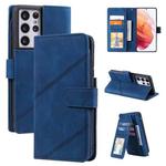 For Samsung Galaxy S21 Ultra 5GSkin Feel Business Horizontal Flip PU Leather Case with Holder & Multi-Card Slots & Wallet & Lanyard & Photo Frame(Blue)