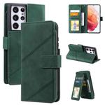 For Samsung Galaxy S21 Ultra 5G Skin Feel Business Horizontal Flip PU Leather Case with Holder & Multi-Card Slots & Wallet & Lanyard & Photo Frame(Green)