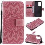 For OnePlus 9 Pro Sun Embossing Pattern Horizontal Flip Leather Case with Card Slot & Holder & Wallet & Lanyard(Pink)