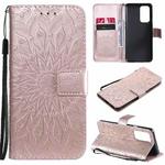 For OnePlus 9 Pro Sun Embossing Pattern Horizontal Flip Leather Case with Card Slot & Holder & Wallet & Lanyard(Rose Gold)