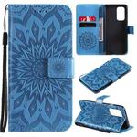 For OnePlus 9 Sun Embossing Pattern Horizontal Flip Leather Case with Card Slot & Holder & Wallet & Lanyard(Blue)