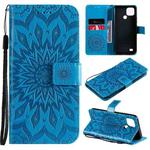 For OPPO Realme C20 / C21 Sun Embossing Pattern Horizontal Flip Leather Case with Card Slot & Holder & Wallet & Lanyard(Blue)