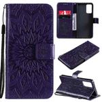 For OPPO Reno6 5G Sun Embossing Pattern Horizontal Flip Leather Case with Card Slot & Holder & Wallet & Lanyard(Purple)