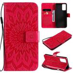 For OPPO Reno6 5G Sun Embossing Pattern Horizontal Flip Leather Case with Card Slot & Holder & Wallet & Lanyard(Red)