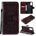 For OPPO Reno6 5G Sun Embossing Pattern Horizontal Flip Leather Case with Card Slot & Holder & Wallet & Lanyard(Brown)