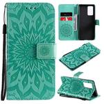 For OPPO Reno6 Pro 5G Sun Embossing Pattern Horizontal Flip Leather Case with Card Slot & Holder & Wallet & Lanyard(Green)