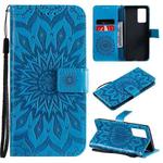 For OPPO Reno6 Pro 5G Sun Embossing Pattern Horizontal Flip Leather Case with Card Slot & Holder & Wallet & Lanyard(Blue)