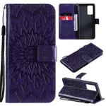 For OPPO Reno6 Pro 5G Sun Embossing Pattern Horizontal Flip Leather Case with Card Slot & Holder & Wallet & Lanyard(Purple)