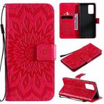 For OPPO Reno6 Pro 5G Sun Embossing Pattern Horizontal Flip Leather Case with Card Slot & Holder & Wallet & Lanyard(Red)