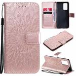 For OPPO Reno6 Pro 5G Sun Embossing Pattern Horizontal Flip Leather Case with Card Slot & Holder & Wallet & Lanyard(Rose Gold)