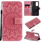 For OPPO Reno6 Pro+ 5G Sun Embossing Pattern Horizontal Flip Leather Case with Card Slot & Holder & Wallet & Lanyard(Pink)