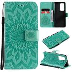 For OPPO Reno6 Pro+ 5G Sun Embossing Pattern Horizontal Flip Leather Case with Card Slot & Holder & Wallet & Lanyard(Green)