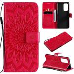 For OPPO Reno6 Pro+ 5G Sun Embossing Pattern Horizontal Flip Leather Case with Card Slot & Holder & Wallet & Lanyard(Red)