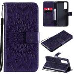 For vivo Y72 5G / iQOO Z3 Sun Embossing Pattern Horizontal Flip Leather Case with Card Slot & Holder & Wallet & Lanyard(Purple)