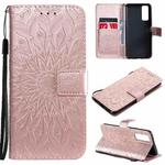 For vivo Y72 5G / iQOO Z3 Sun Embossing Pattern Horizontal Flip Leather Case with Card Slot & Holder & Wallet & Lanyard(Rose Gold)