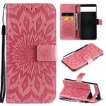 For Google Pixel 6 Pro Sun Embossing Pattern Horizontal Flip Leather Case with Card Slot & Holder & Wallet & Lanyard(Pink)