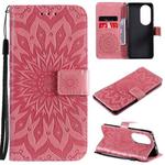 For Huawei P50 Pro Sun Embossing Pattern Horizontal Flip Leather Case with Card Slot & Holder & Wallet & Lanyard(Pink)
